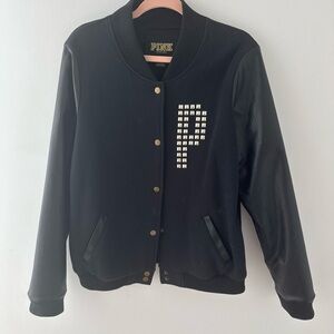 PINK Victoria's Secret Black Varsity Jacket with Studded Logo